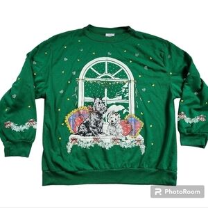 Vintage 90s Holiday Time Christmas Sweatshirt Festive Dog Crewneck sz L